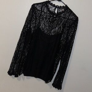 Black lace long sleeve blouse